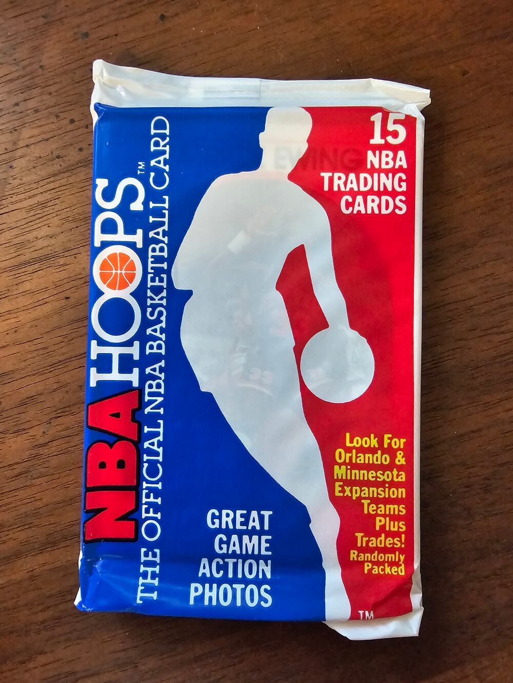 1989-1990 NBA Hoops Unopened Pack w/#80 Patrick Ewing on top - New York Knicks